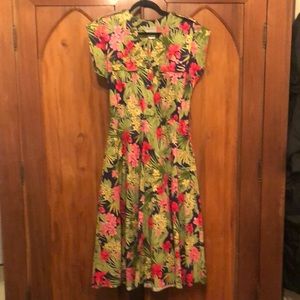 Vintage Tina Barrie Petites Tropical Plant Dress Size 14P